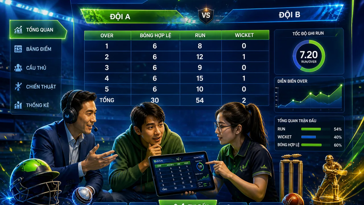 Đọc bảng điểm cricket dễ hơn: go8 game cricket cho người mới và cách hiểu over, wicket