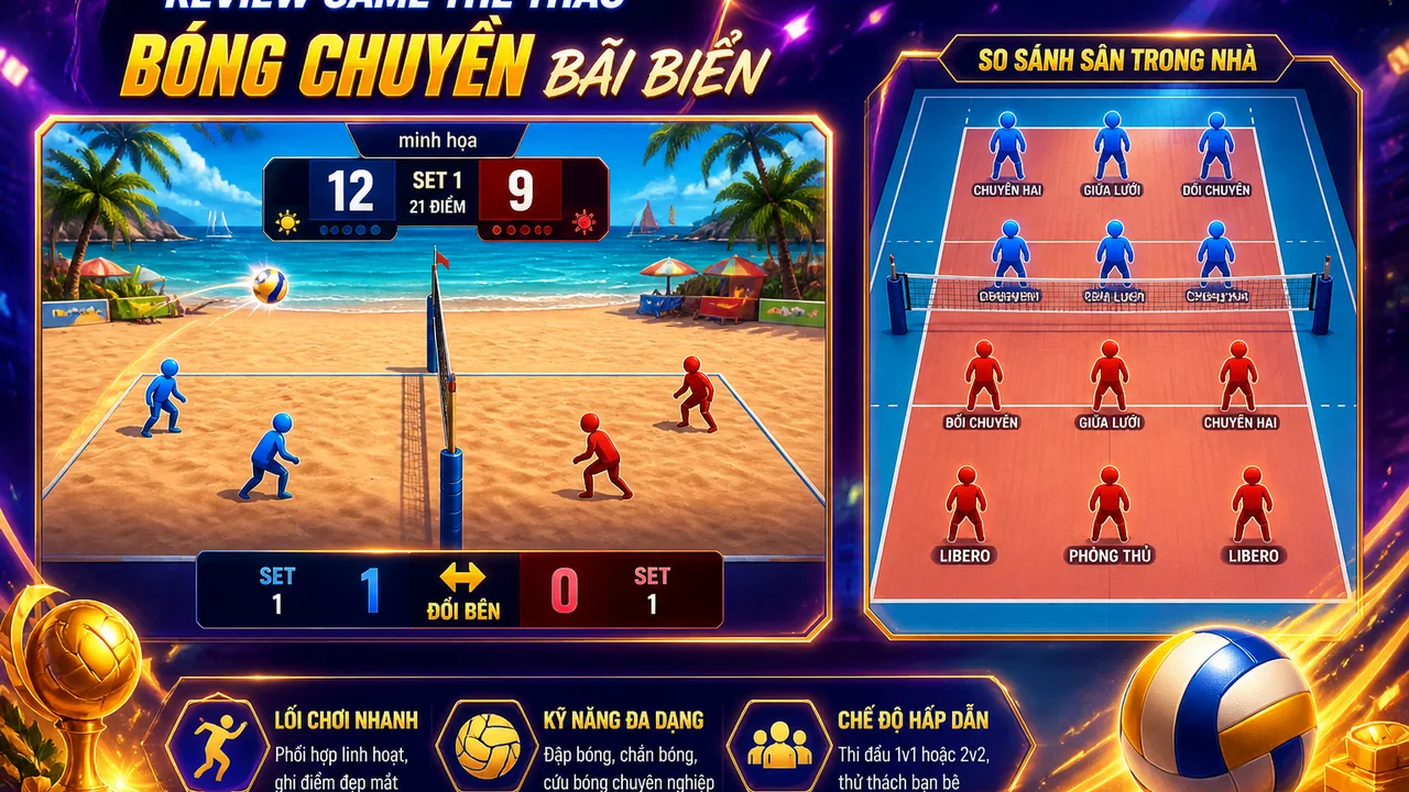 Đọc sân, điểm và nhịp đổi bên: review game bóng chuyền bãi biển go8 khác gì bóng chuyền trong nhà